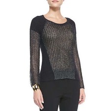 Eileen Fisher Ballet Neck Crop Top Sweater Tarnished Textures  XS