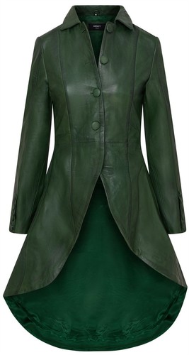 Manteau cuir long - long, vert