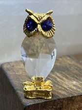 STATUETTE chouette hibou verre et métal doré Réf N.1