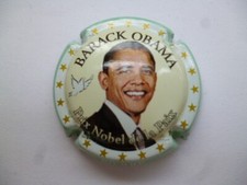 capsule champagne Pierre MIGNON,Barack OBAMA,cercle blanc,contour vert pal,N°74i
