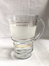 PICHET BROC À EAU CRUCHE EN VERRE TRANSPARENT FILET OR VINTAGE ANNÉES 1950