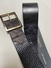 Large Ceinture 85 cm cuir de vachette noir / gris reptile GALERIES LAFAYETTE