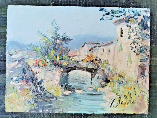 Tableau huile paysage signé - huile,