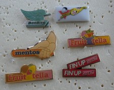LOT 6 PIN'S BONBONS SUCETTE PIERROT GOURMAND MENTOS FRUITELLA