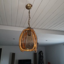 lustre bambou gravé & verre de murano - italie vintage 1950 (style sognot/minet)