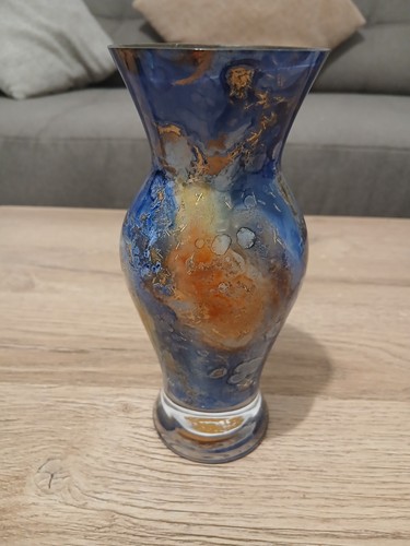 Vase verre bleu - , marbré