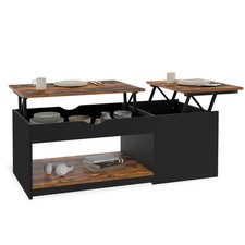 Table basse 2 plateaux relevables ELEA avec coffre bois foncé effet vieilli et n