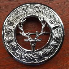 écossais Kilt Mouche Plaid Broche Finition Chrome 3"/Tête De Cerf