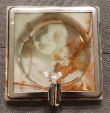 Ancien Cendrier En Marbre Et Métal Fabriqué En Italie Années 50/60