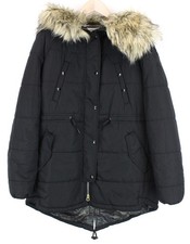 Replay S Noir Fausse Fourrure Rembourré Parka pour Femme avec Capuche Doublé Rv
