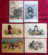 6 CPA 1904 - 1906 : Chats, chatons, chiens et jeunes filles En L'état !