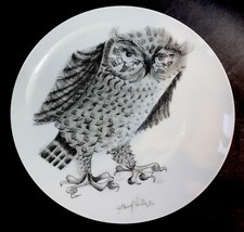 Assiette Chouette Hibou Signé Roch Popelier design Haviland Limoges Owl Plate