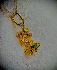 ⚜️PÉPITE OR 18K PENDENTIF 30MM SERTI D’UNE ÉMERAUDE DE 3MM ?? 4,20 GR⚜️RÉF059