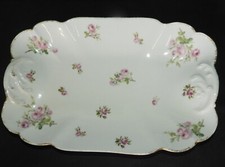 Porcelaine de LIMOGES ca 1900 : plat de service (fleurs - peint main)