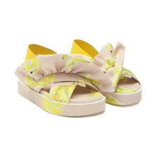 MSGM Sandals Ruffled on Platform 3cm with Banana pattern canvas upper