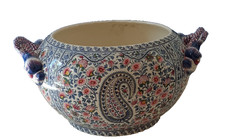GRAND CACHE POT ANCIEN FAIENCE GIEN MODELE CACHEMIRE