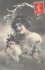 CP BONNE ANNEE FEMME ELEGANTE