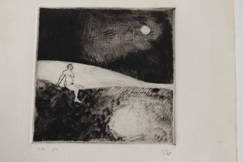 Gravure femme nue - nue, signée