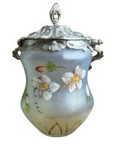 Seau à biscuits 1900 art nouveau verre émaillé décor floral .