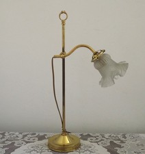 French Antique Brass Goose Neck Table Lamp White Opaque Glass Shade 5468