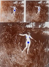 PHOTO STEREO  sur verre NU FEMININ 1900 - 1920  risque sexy nude lesbian / 753
