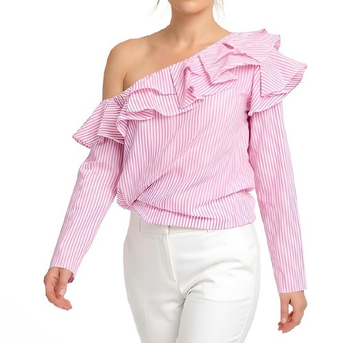 Haut volants rose rayé à - à,