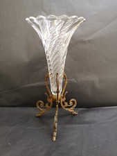 Vase cornet centre de table XIXe cristal bambou Baccarat ?  Monture bronze H 27