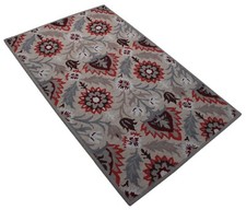 Tapis Gris Rouge 100% Laine Fait Main 150X240 CM Tissé À La Main