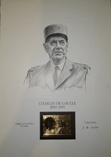 FRANCE GENERAL DE GAULLE : VIGNETTE SUR OR 23 CARATS NEUF TIRAGE LIMITE N°1976