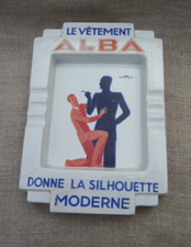 ANCIEN CENDRIER PUBLICITAIRE VÊTEMENT ALBA EN FAÏENCE DE SARREGUEMINES VERS 1930