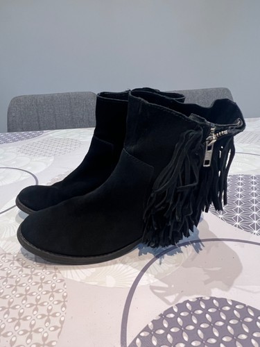 Bottines franges daim noir - ,