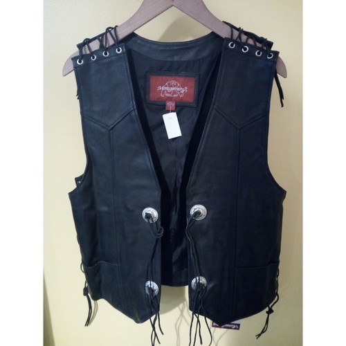 Gilet cuir lacé noir - en,