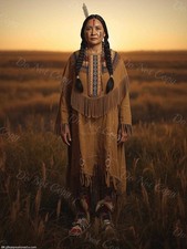 Photo A4 Lakota Sioux – femme en tenue à franges au coucher du soleil – 1214