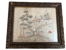 Broderie sur soie chinoise du XIXème - Payasage animé en rizière