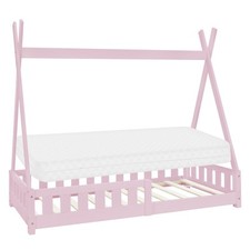 Lit d'enfant Tipi + matelas lit avec protection anti chutes bois rose 80x160 cm