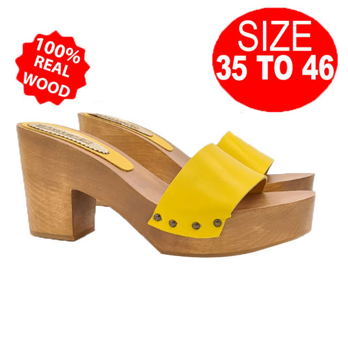 Mules avec bande cuir - en, jaune