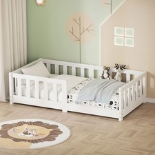 Lit au sol enfant simple 70x140 cm blanc bois pin massif avec antichute sommier