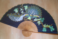 TRES GRAND EVENTAIL ASIATIQUE DECOR PEINT - DECORATION MURALE