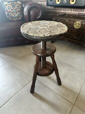 Ancien Tabouret en Bois Foncé Réglable à Vis Tripode Atelier Déco Vintage 