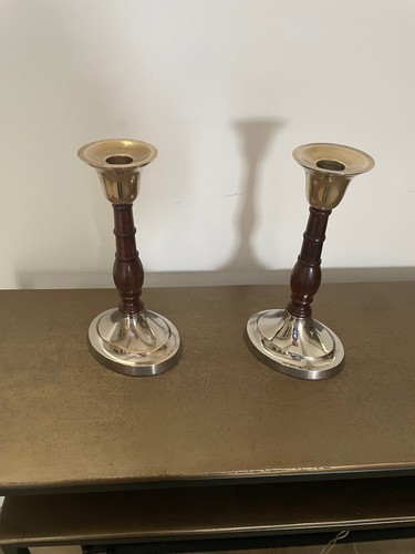 Paire bougeoirs bois - de,