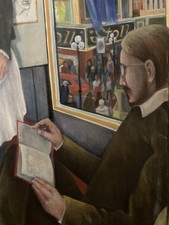 Belle Peinture Huile Toile portrait homme Ecole Américaine EW À Identifier 1981