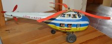 jouet hélicoptère JOUSTRA "côte d'azur" ancien tôle mécanique clé moteur parfait