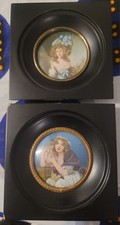 Lot 2 Ancien Cadre Peinture Tableau Miniature Jeune Fille Greuze Gainsborough 