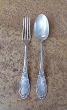 Couvert Argent Massif Fourchette Cuillère Poinçons Minerve Orfèvre Floral 1904