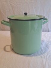 Ancien Faitout marmite couvercle émaillé Vert Pastel  vintage 