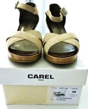 CAREL Paris Sandales daim beige + cuir verni camel FR39/EU40/UK6/US8.5 Excellent