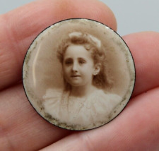 Ancien Médaillon Photo sur Porcelaine Portrait Jeune Fille XIXè