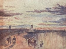 Peinture Aquarelle gouache Papier Paysage Fauve Bretagne 1909 À Identifier Mer