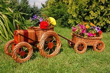 Tracteur Avec Remorque En Panier Rotin Corbeille à Fleurs Jarninières