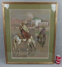 Edouard Doigneau (1865-1954) grande aquarelle et gouache cavaliers arabes Maroc
